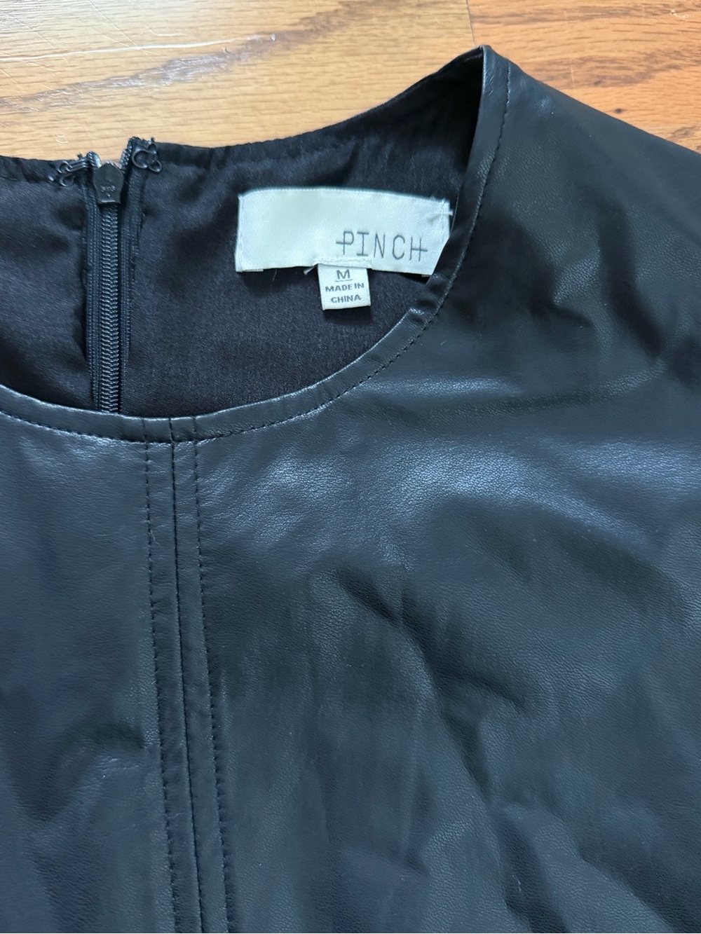 Pinch Black Faux Leather Ruffle-Hem Mini Dress size Medium - Picture 6 of 8